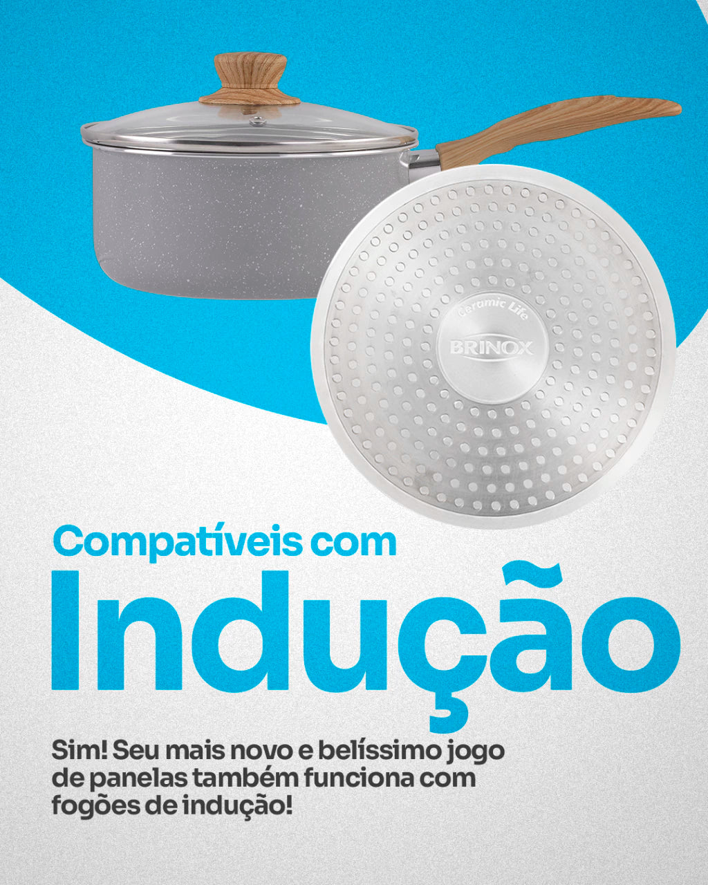 Conjunto de Panelas Easy Gris Ceramic Life 7 Peças Antiaderente – Cinza
