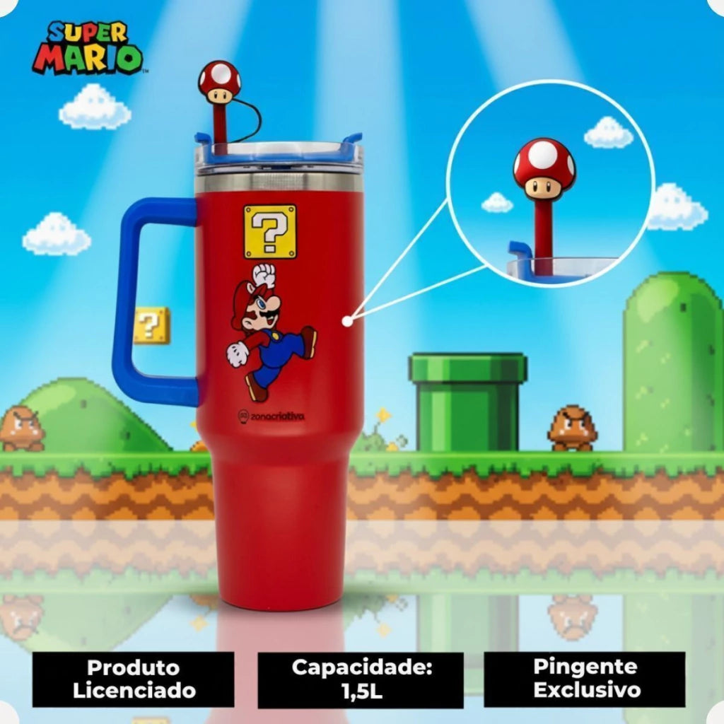 Canecão Térmico Tumbler Super Mario com Pingente – 1,15 L