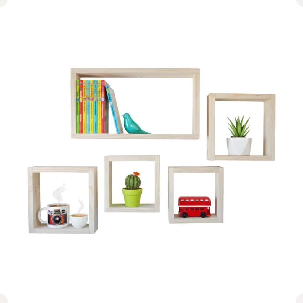Conjunto de Nichos Decorativos em Madeira Pinus – 5 Peças