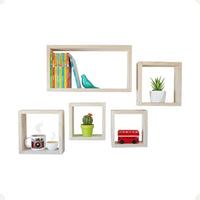 Conjunto de Nichos Decorativos em Madeira Pinus – 5 Peças