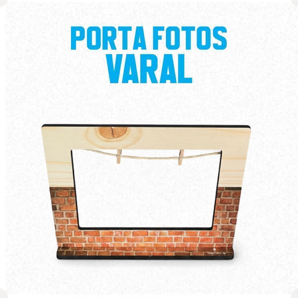 Porta-Retrato Varal Polaroide em MDF Tijolo