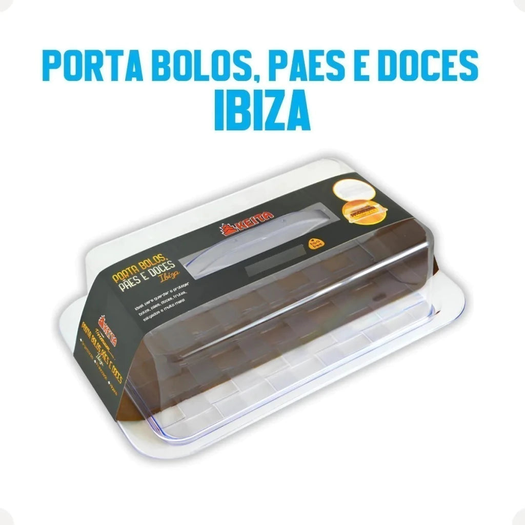 Porta-Pães, Bolos e Doces Ibiza Retangular com Tampa Translúcida
