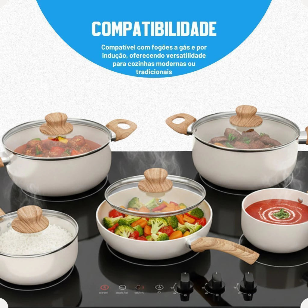 Conjunto de Panelas Cairo Hauskraft 5 Peças em Cerâmica Antiaderente