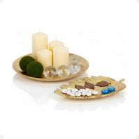 Kit Centro de Mesa Redondo 30cm + Folha Curva 24,5cm Zein Dourado
