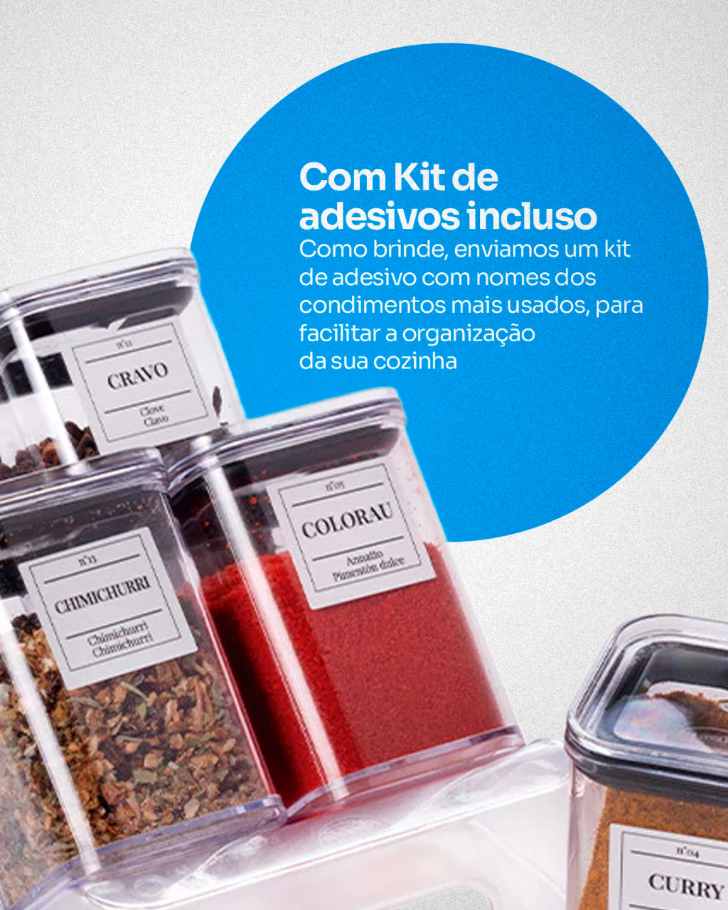 Porta-Condimentos em Acrílico Cristal com Suporte Preto – 7 Peças