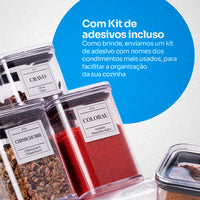 Porta-Condimentos em Acrílico Cristal com Suporte Preto – 7 Peças