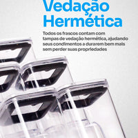 Porta-Condimentos em Acrílico Cristal com Suporte Preto – 7 Peças