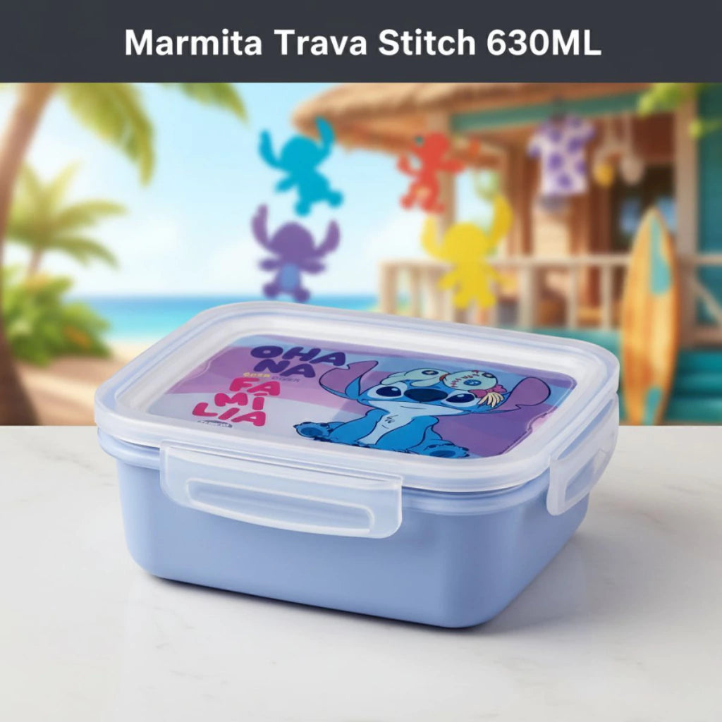 Marmita Hermética Stitch Ohana com Trava – 630 ml