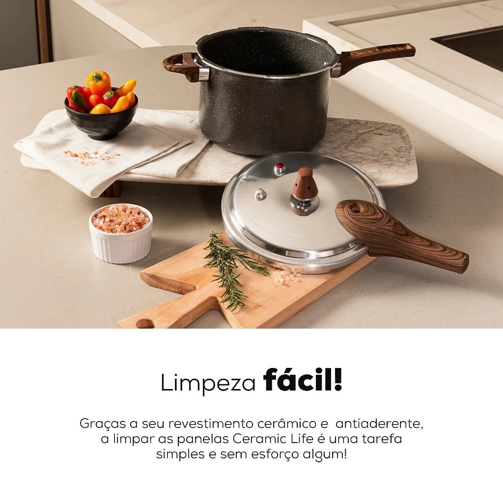 Panela de Pressão Brinox Ceramic Life Pressure Granito para Indução – 4,2 L