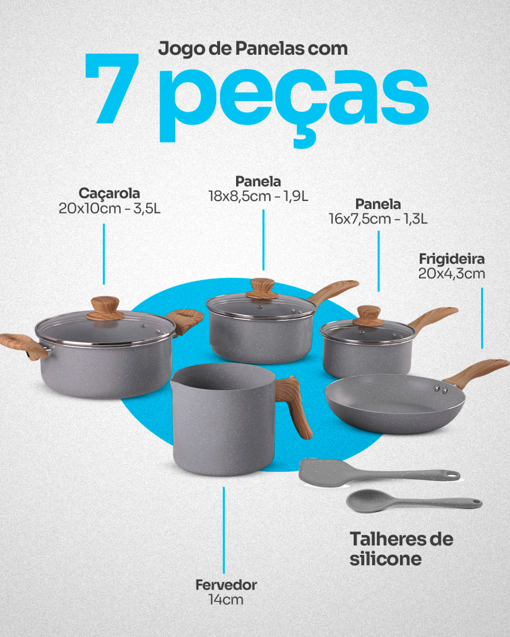 Conjunto de Panelas Easy Gris Ceramic Life 7 Peças Antiaderente – Cinza