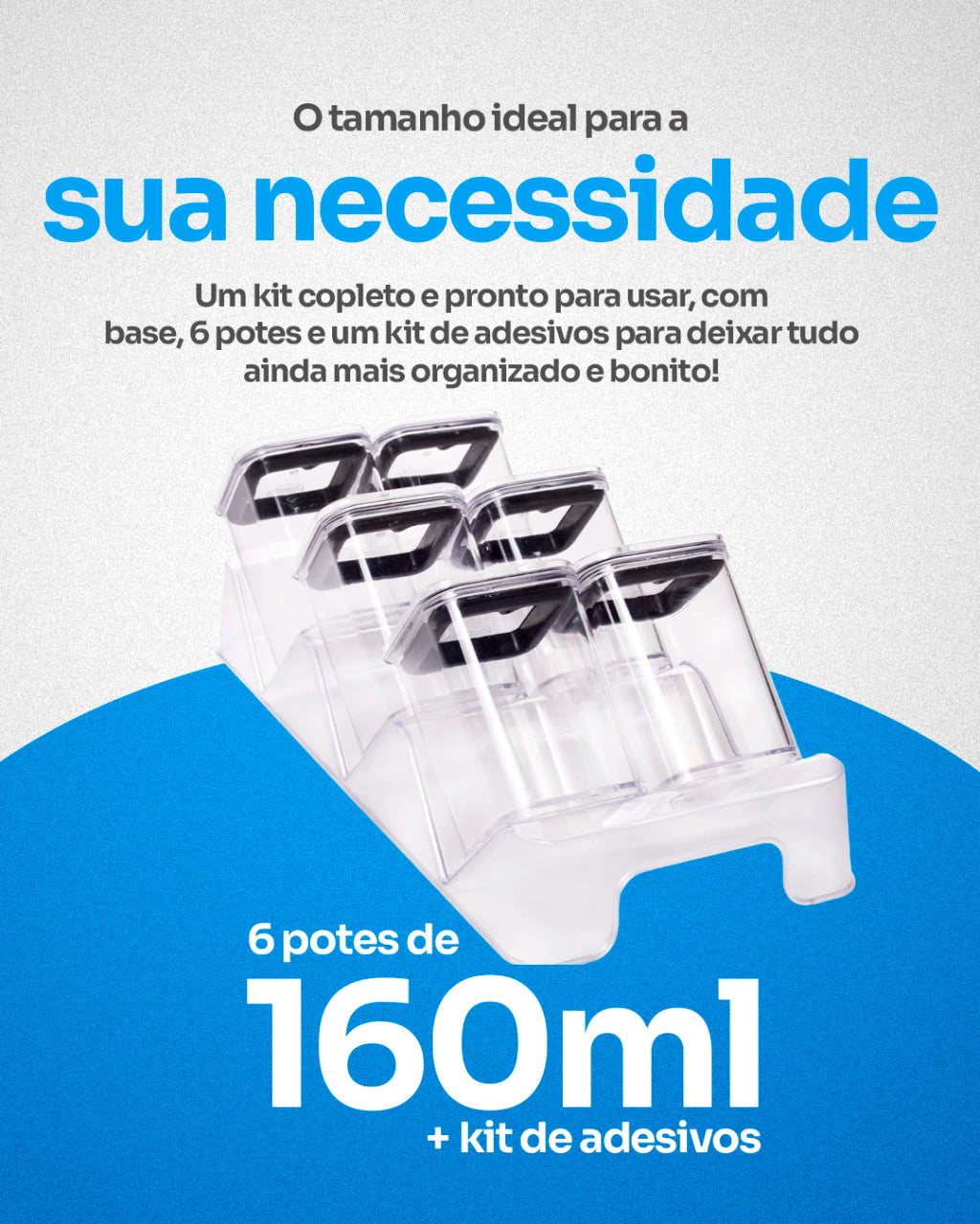 Porta-Condimentos em Acrílico Cristal com Suporte Preto – 7 Peças