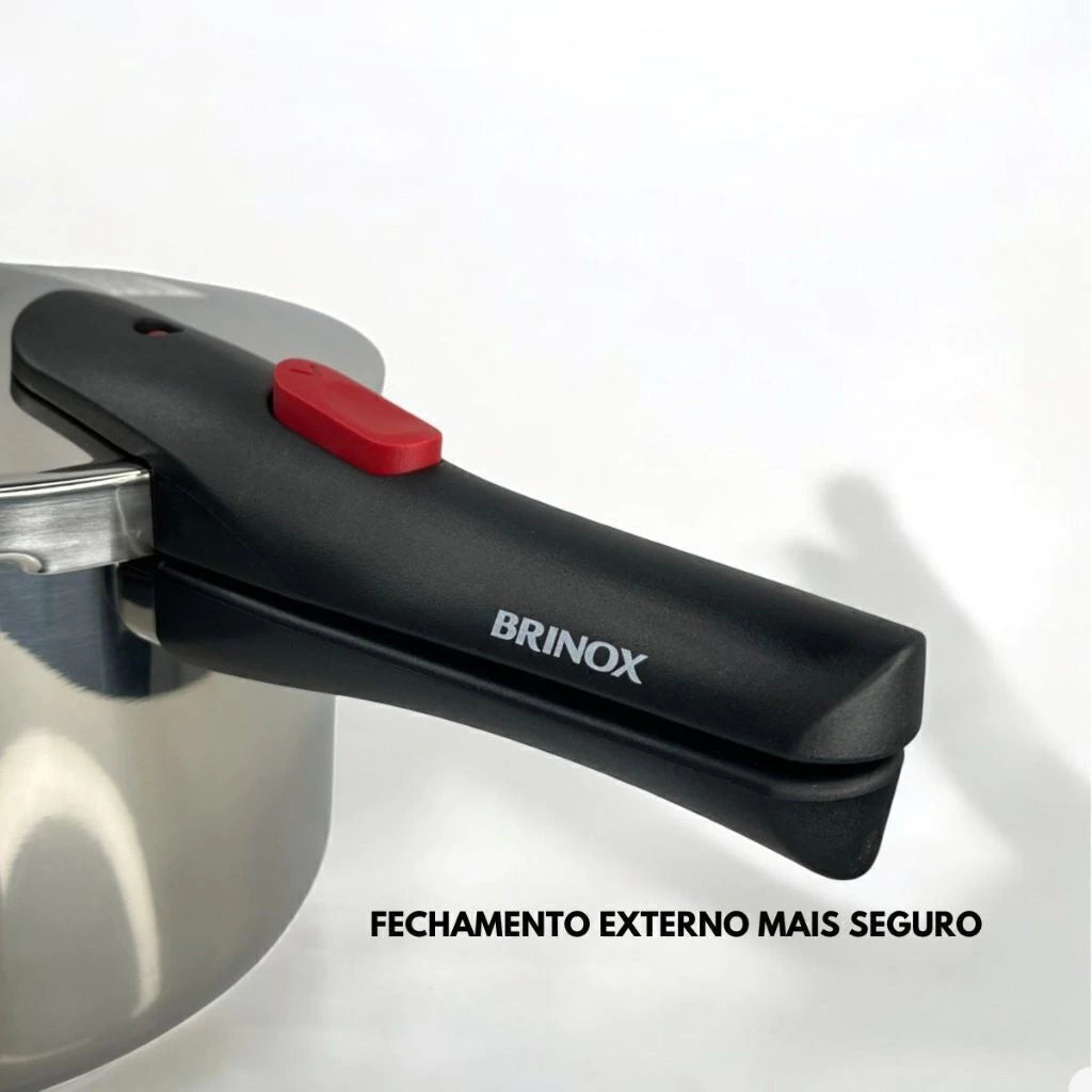 Panela de Pressão Brinox 6 L em Aço Inoxidável para Indução com 4 Travas de Segurança