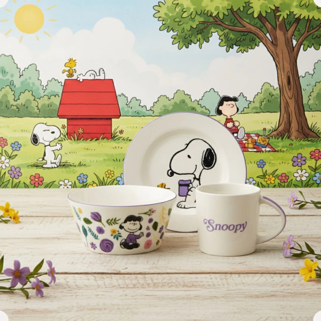 Conjunto Breakfast Snoopy em Cerâmica com Caneca, Bowl e Prato
