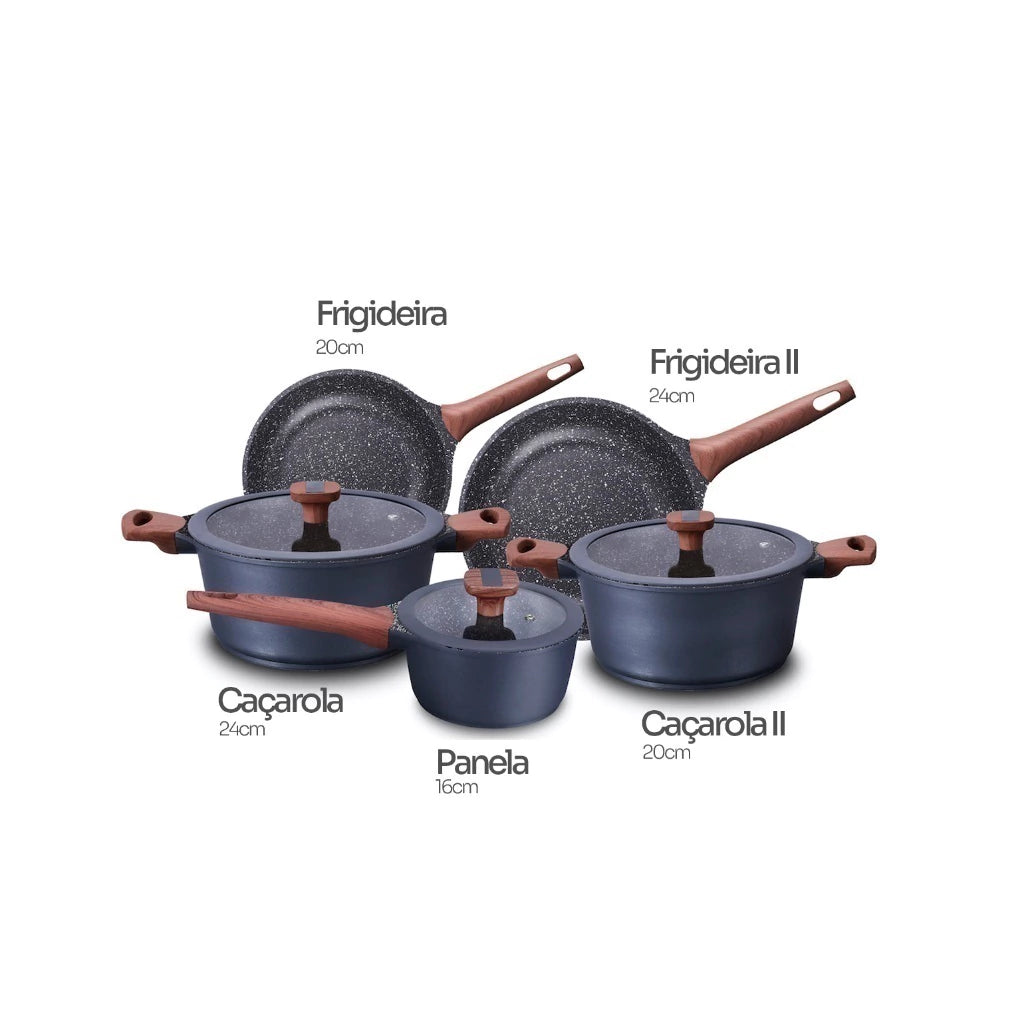 Conjunto de Panelas Titanium MTA 5 Peças com Revestimento Ceramic Flon Marmorizado
