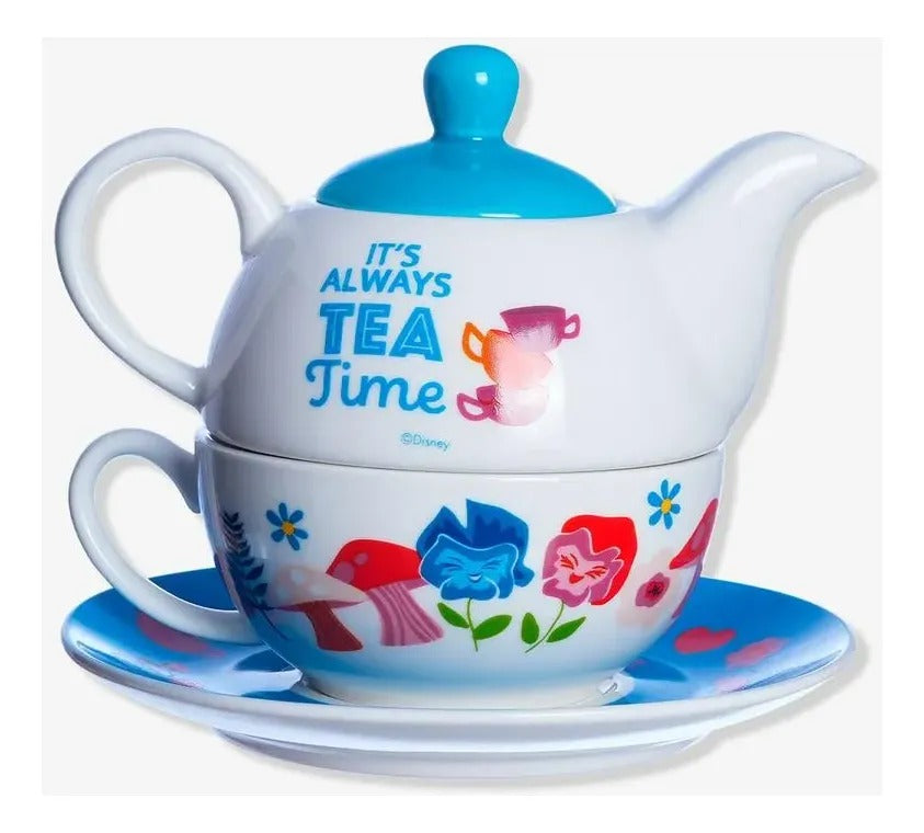 Conjunto Bule e Xícara com Pires Ceramica Alice in Wonderland