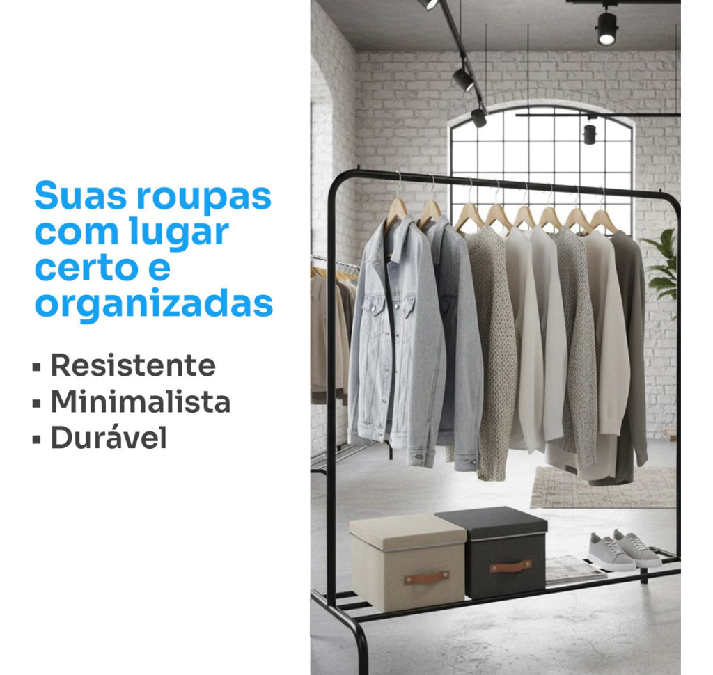 Arara Cabideiro para Roupas em Aço com Sapateira Reforçada