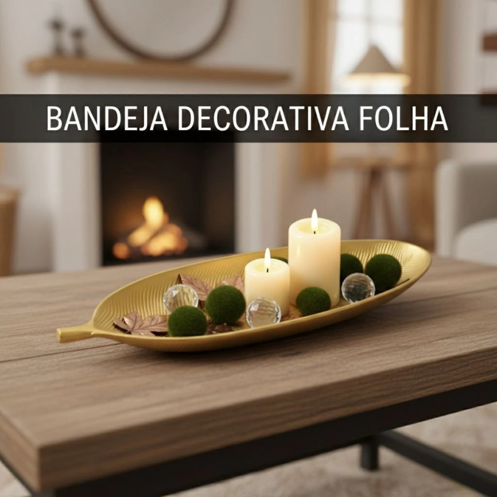 Centro de Mesa Decorativo em Formato de Folha Dourado – 40 x 14 cm
