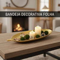 Centro de Mesa Decorativo em Formato de Folha Dourado – 40 x 14 cm
