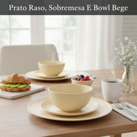 Kit Mesa Posta Fibra de Bambu Bowl 600ml + Prato 20cm + Prato 27cm Bege
