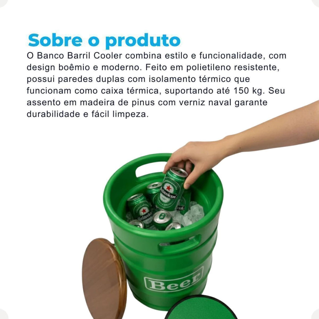 Barril Cooler Banco Verde com Tampa Marrom