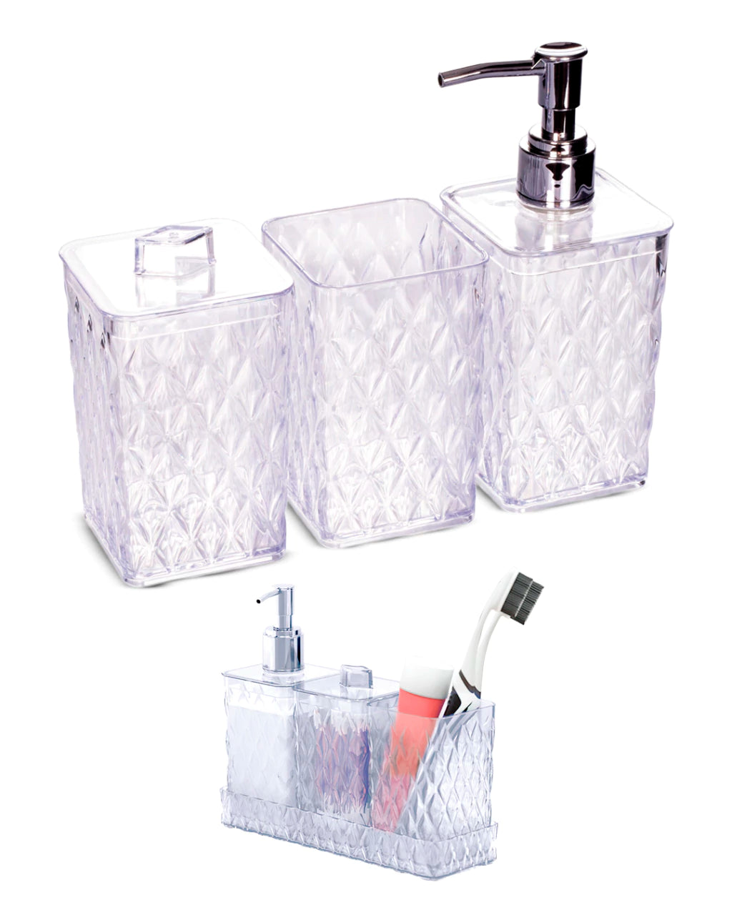Kit Banho Glamour em Acrílico Cristal – 4 Peças