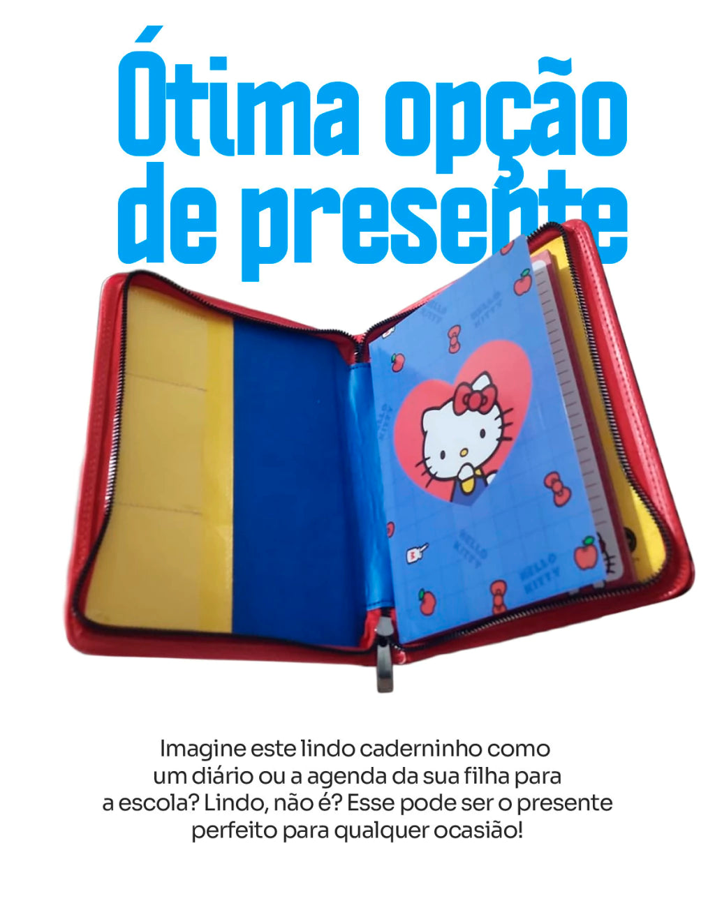 Caderno com Pasta Hello Kitty – 40 Folhas 21 x 41 cm