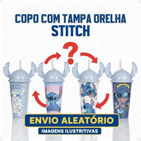 Copo Plástico Stitch com Tampa e Canudo – 500 ml (Sortido)