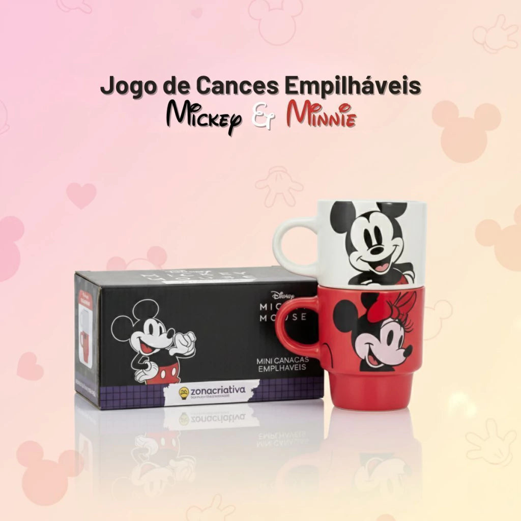 Conjunto com 2 Canecas Empilháveis Mickey e Minnie Mouse – 180 ml