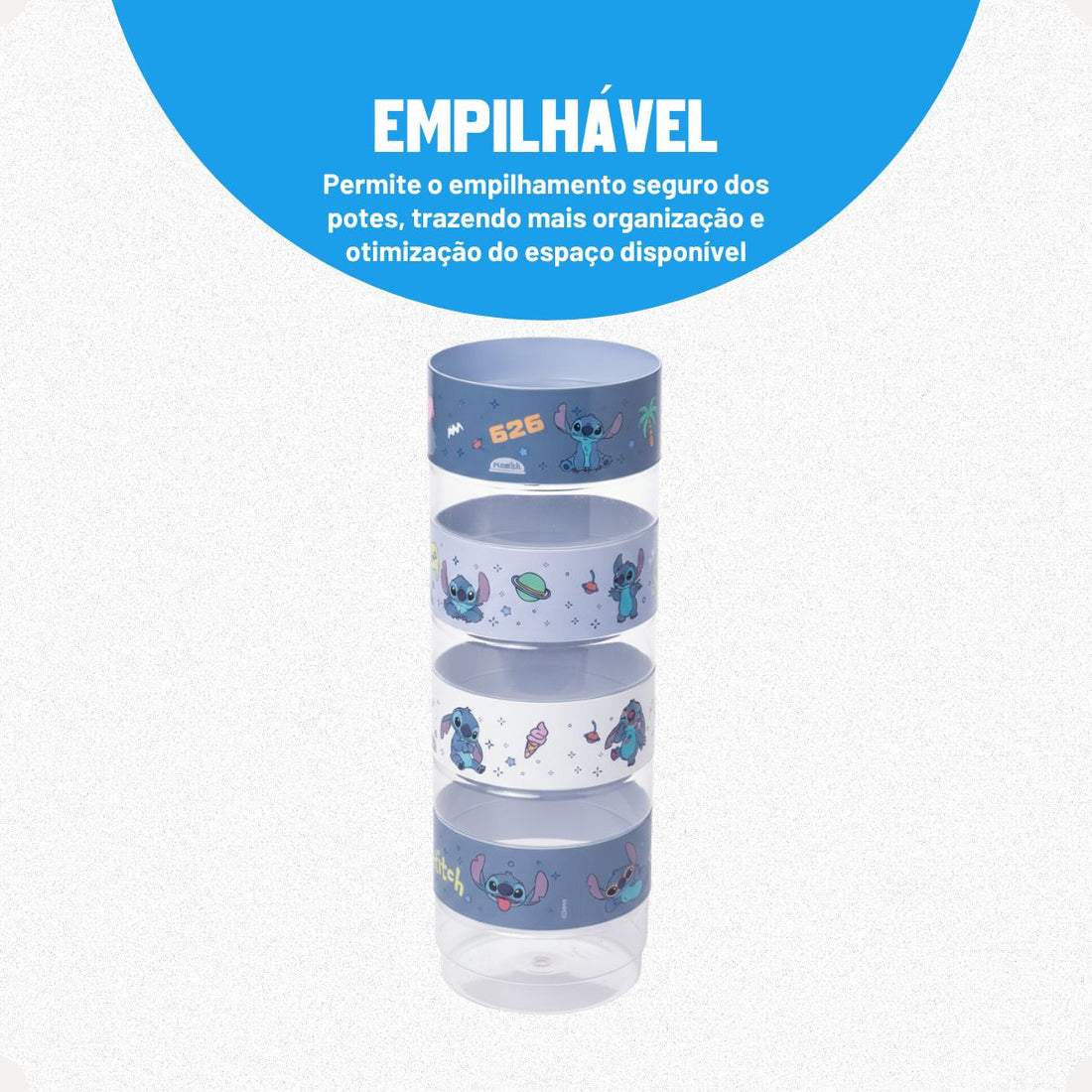 Kit 4 Potes Organizador Plug Empilhável 140ml Sortido Stitch