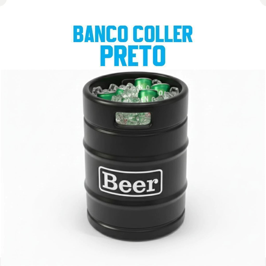 Barril Cooler Banco Preto com Tampa Marrom