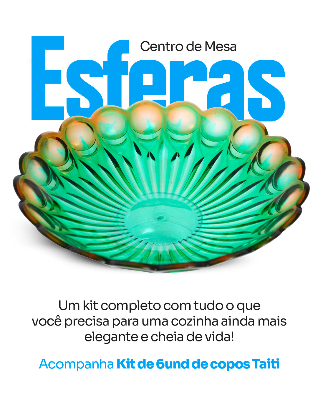 Kit Centro de Mesa Esferas com 6 Copos Taiti Bicolor Verde Ambar