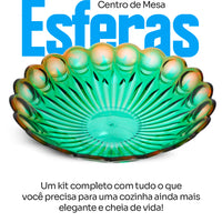 Kit Centro de Mesa Esferas com 6 Copos Taiti Bicolor Verde Ambar