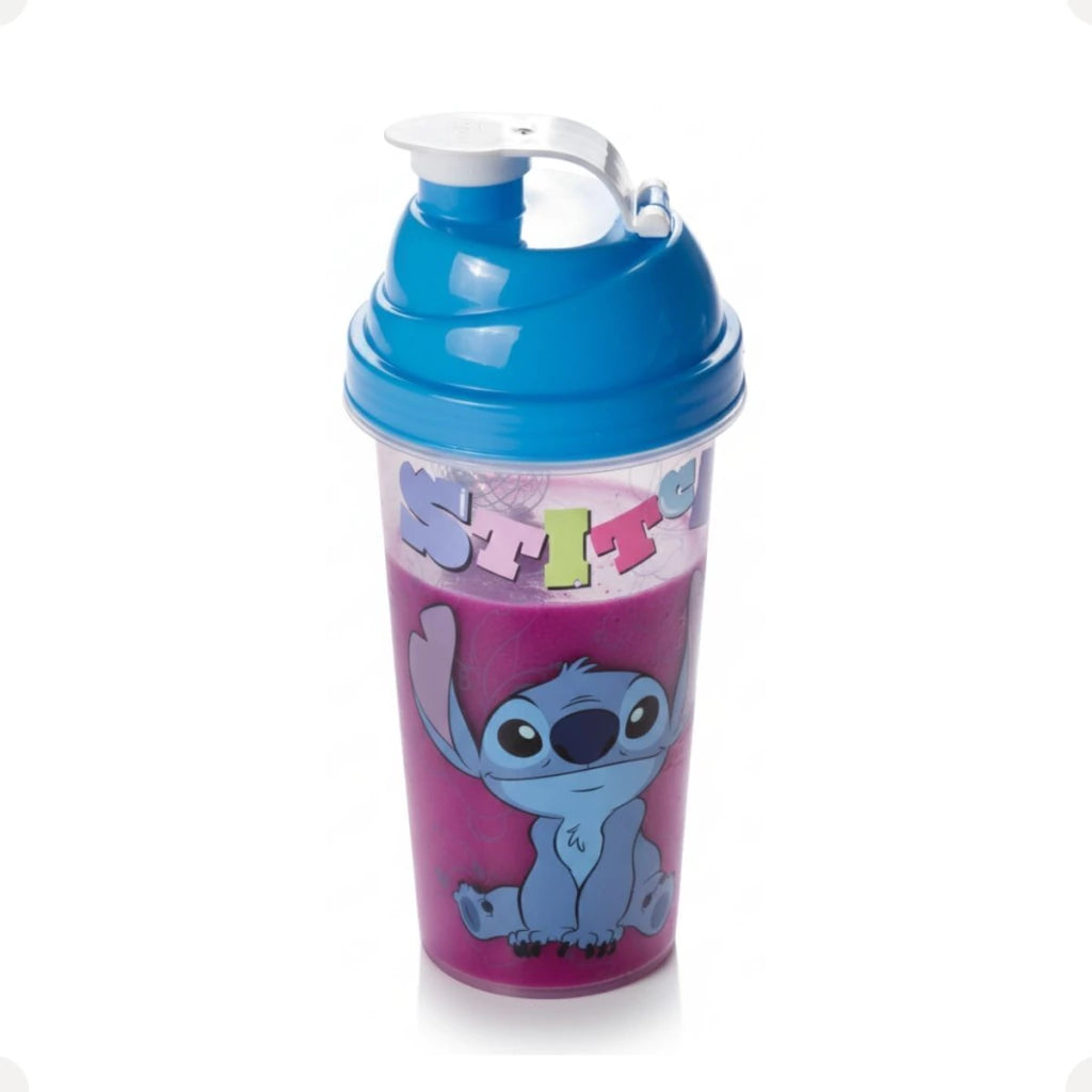 Copo Shakeira de Plástico com Tampa Rosca e Misturador Stitch – 580 ml