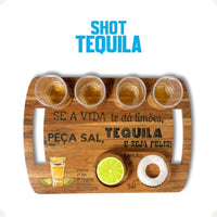 Tábua de Shot para Tequila em MDF com 4 Copos, Sal e Limão