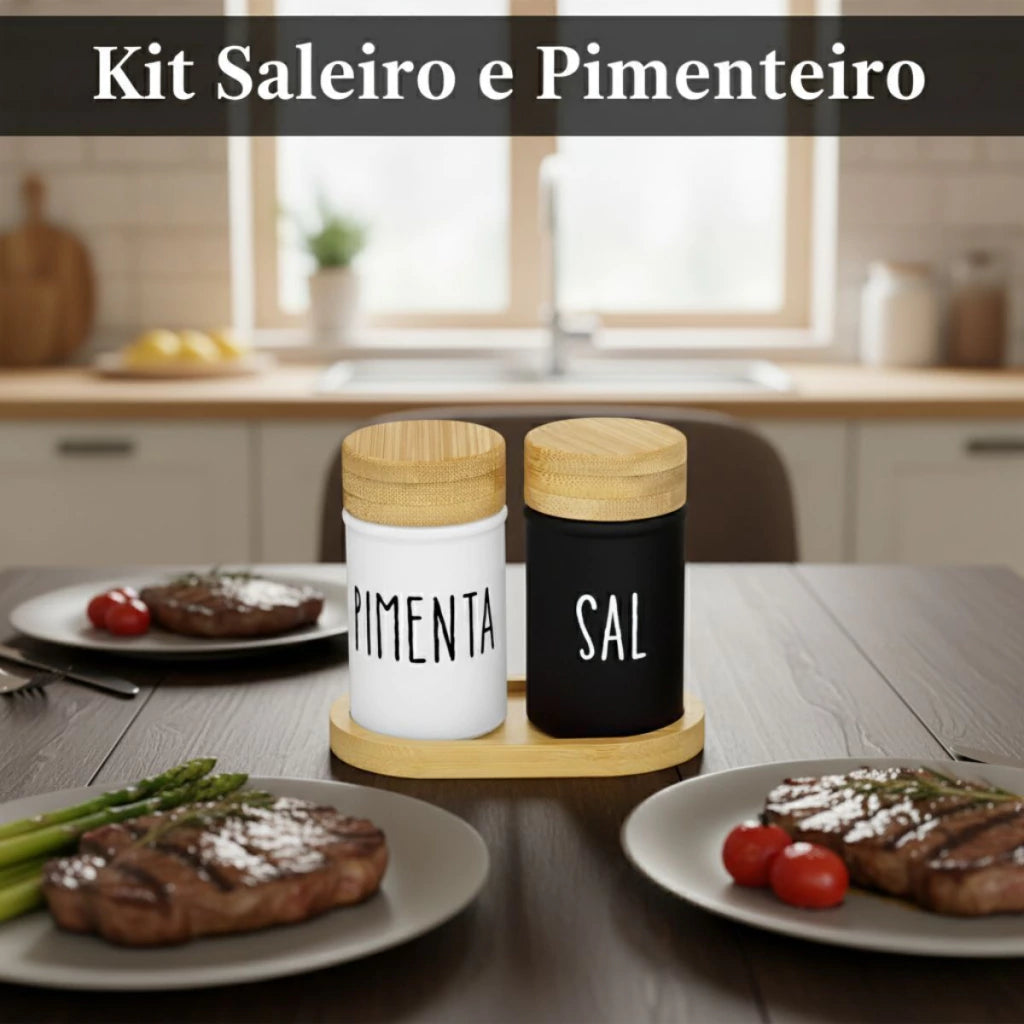 Saleiro e Pimenteiro Doha em Vidro – 3 Peças 90 ml