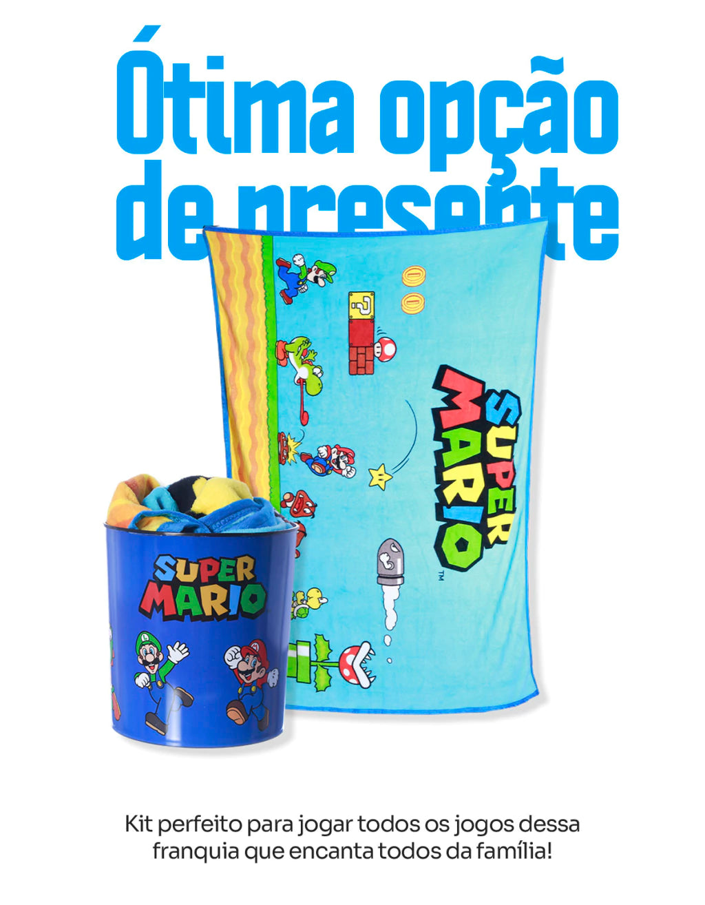 Conjunto Balde de Cinema com Manta Super Mario