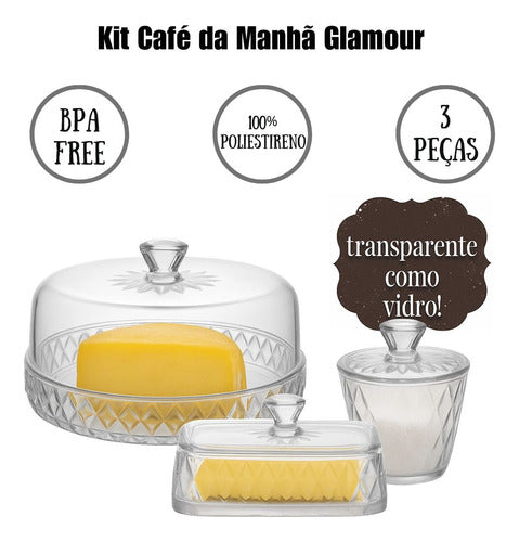 Kit Café Da Tarde Glamour Plasútil 3 Peças Acrílico