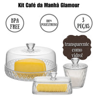 Kit Café Da Tarde Glamour Plasútil 3 Peças Acrílico