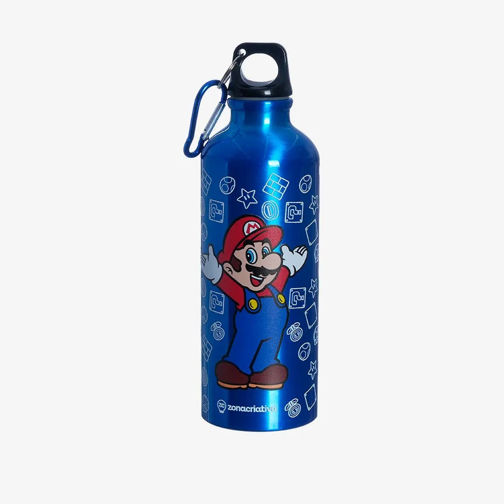 Garrafa de Alumínio com Mosquetão 500ml Super Mario