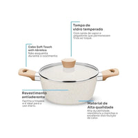 Conjunto de Panelas Carmela Vanilla MTA 5 Peças com Revestimento Ceramic Flon