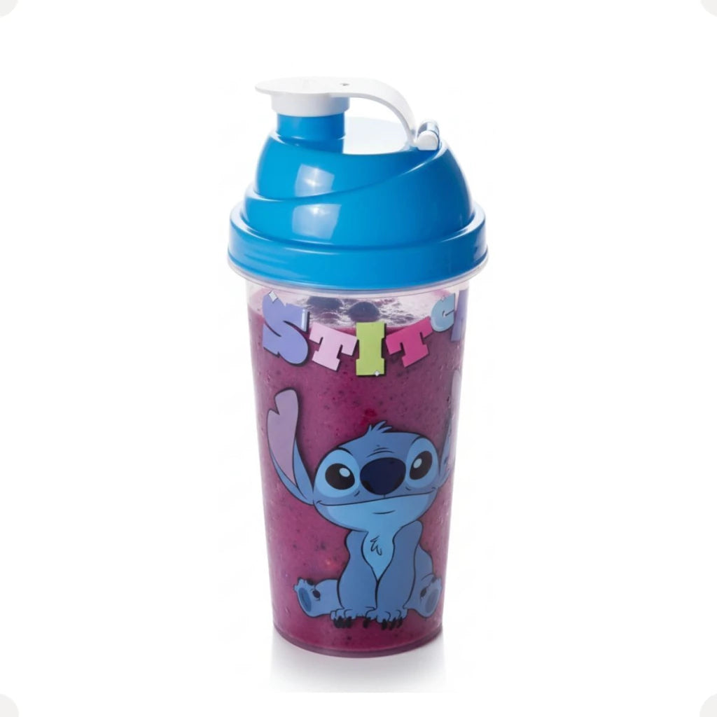 Copo Shakeira de Plástico com Tampa Rosca e Misturador Stitch – 580 ml