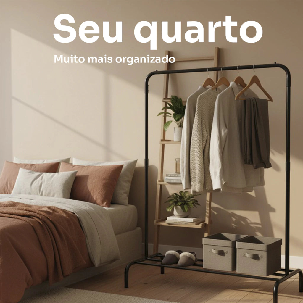 Arara Cabideiro para Roupas em Aço com Sapateira Reforçada