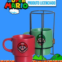 Conjunto com 2 Canecas Empilháveis Super Mario com Suporte – 150 ml