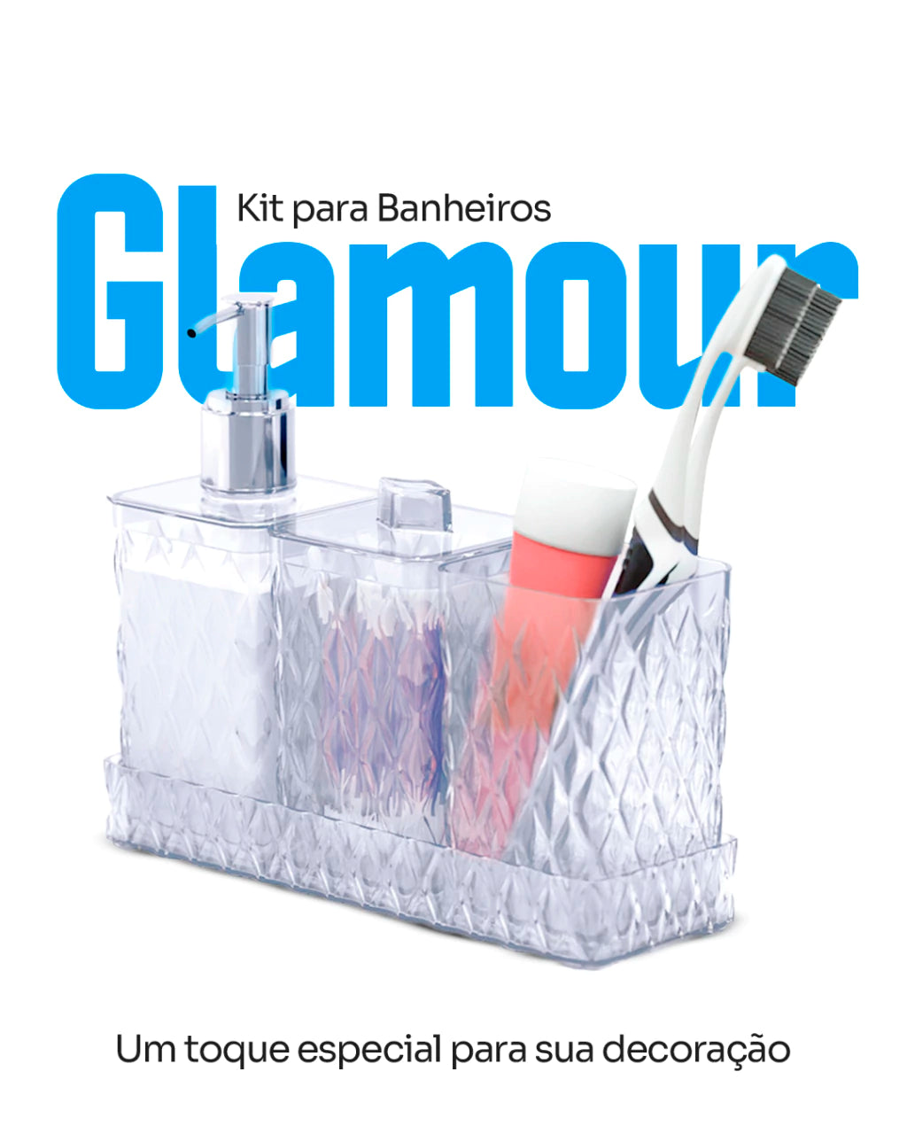 Kit Banho Glamour em Acrílico Cristal – 4 Peças