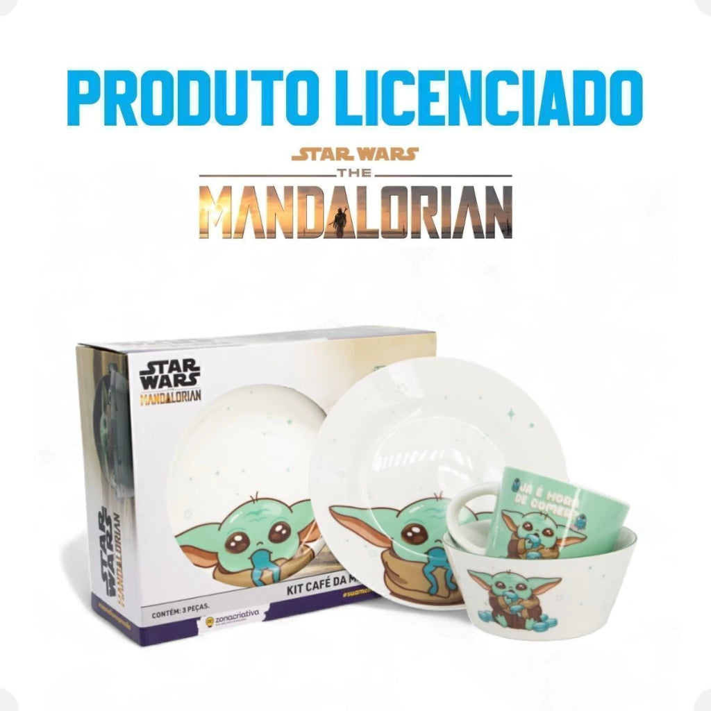 Conjunto Breakfast Baby Yoda em Cerâmica com Caneca, Bowl e Prato