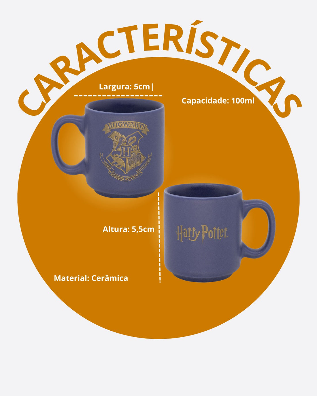 Caneca Mini Tina Cerâmica 100ml Brasão Hogwarts