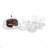 Kit Cúpula Redonda Média 23cm Cristal + Conjunto Porta Copos Cristal com 7 Peças