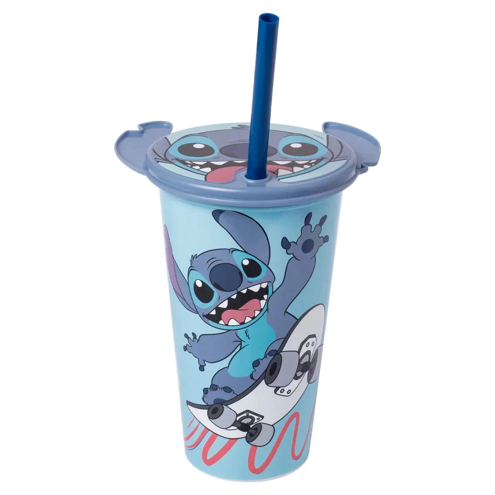 Copo Stitch Infantil com Tampa e Canudo Plasutil – 500 ml