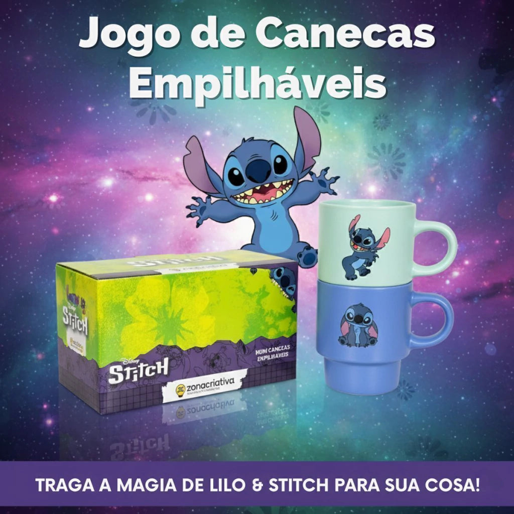 Conjunto com 2 Canecas Empilháveis Stitch – 180 ml