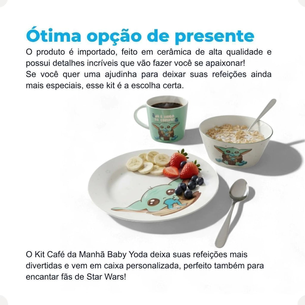 Conjunto Breakfast Baby Yoda em Cerâmica com Caneca, Bowl e Prato